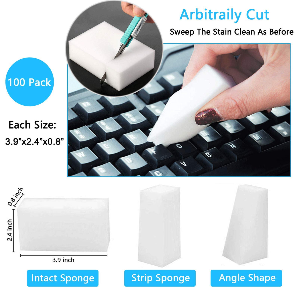 100 Pack Melamine Foam Sponge Eraser White Y77148