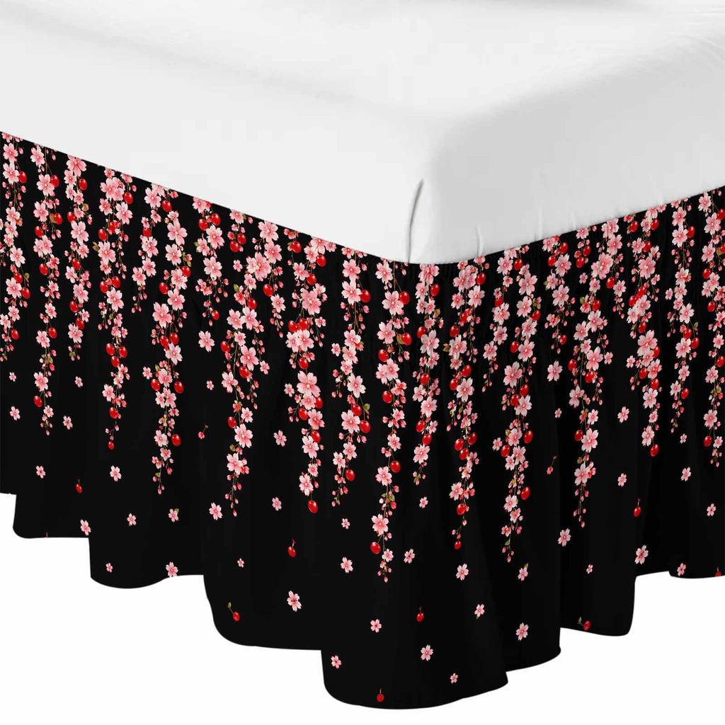 Pink Floral Ruffled Wrap Around Bed Skirt California King 18" Drop M9033
