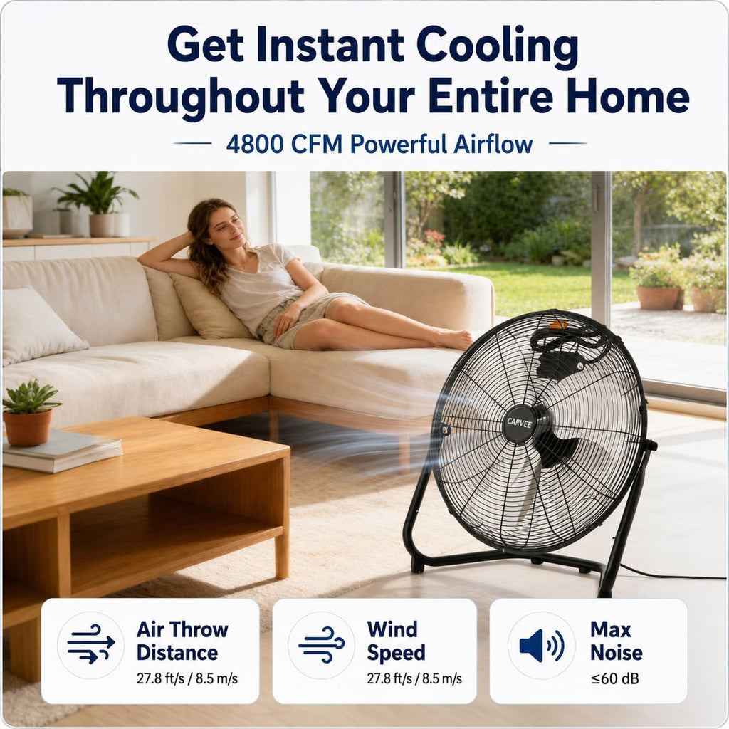 20 Inch Industrial Floor Fan, 3 Speeds, 360° Tilt H3879
