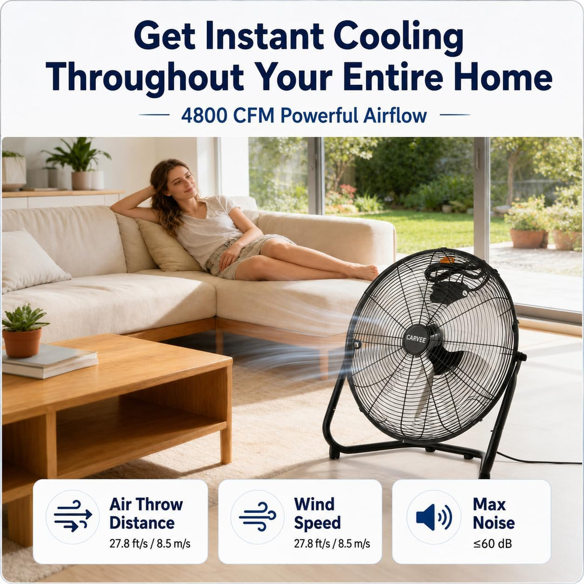 20 Inch Industrial Floor Fan, 3 Speeds, 360° Tilt H3879