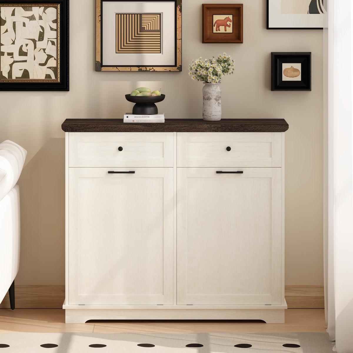 20 Gallon Wooden Tilt Out Trash Can Cabinet with Drawers C999