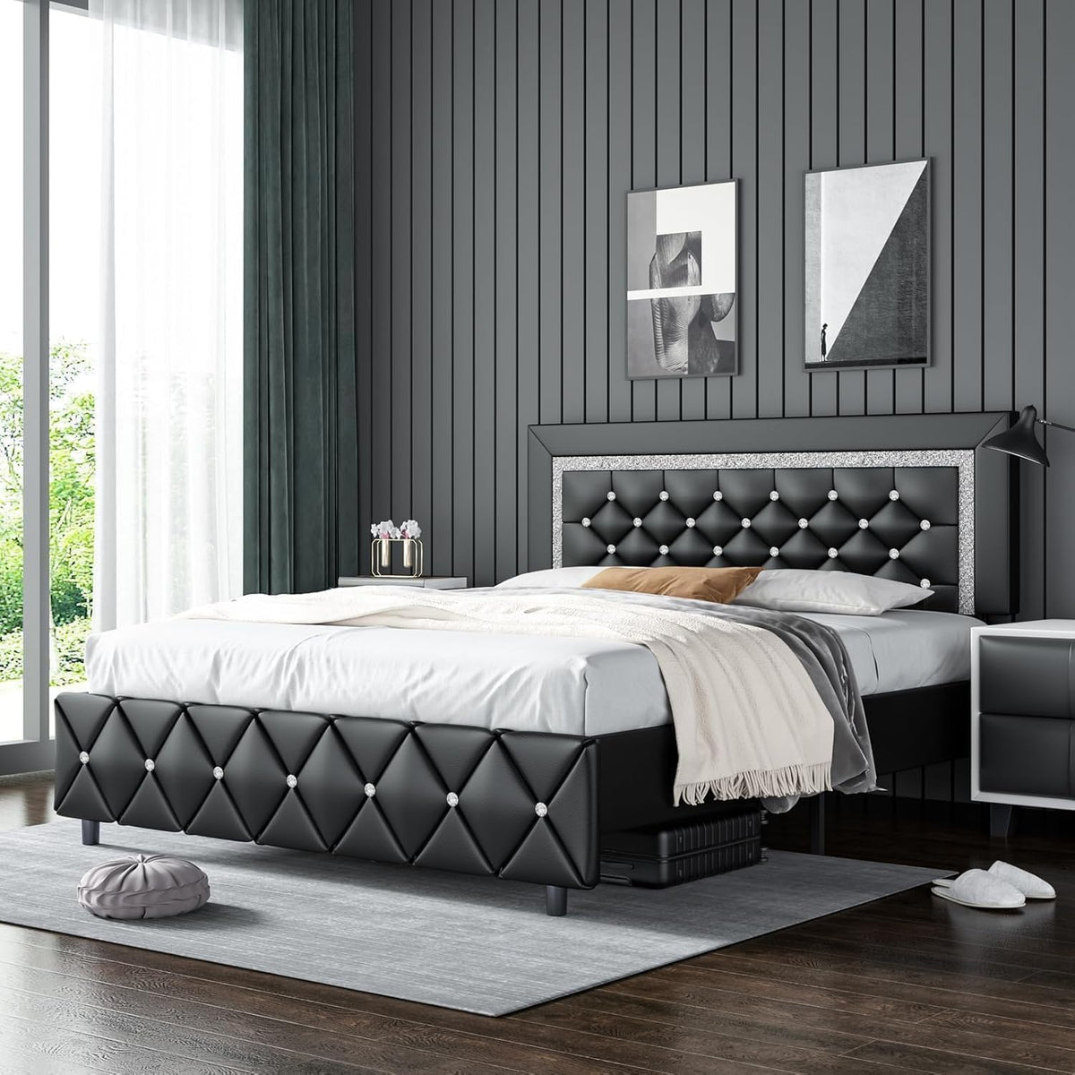 Full Size Upholstered Platform Bed with Headboard Y34645