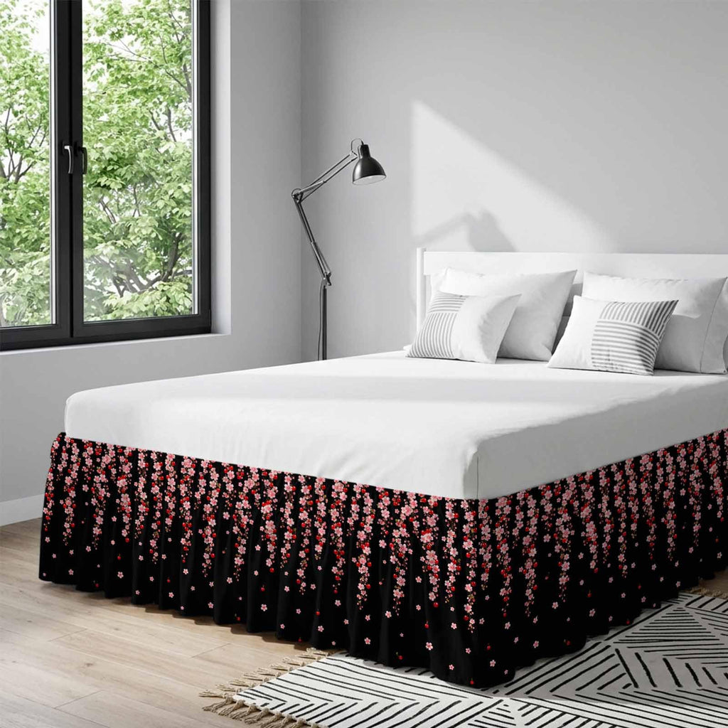Pink Floral Ruffled Wrap Around Bed Skirt California King 18" Drop M9033