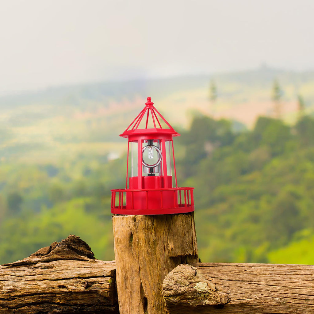 Solar Lighthouse Rotating Beacon Light Red Iron S69015