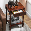 Solid Wood Side Table with Drawer, Cherry Walnut E57284