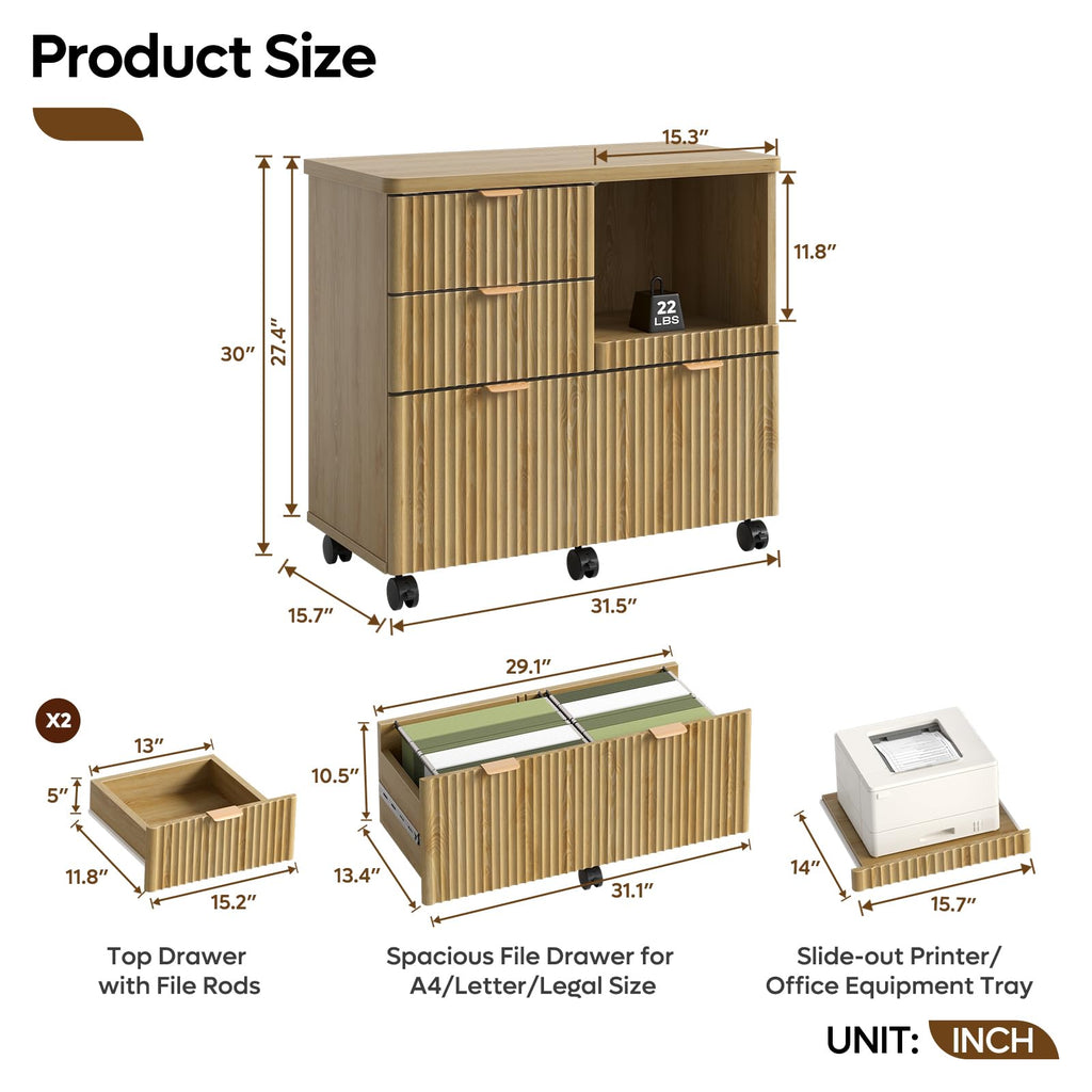 3 Drawer Wood File Cabinet Q975
