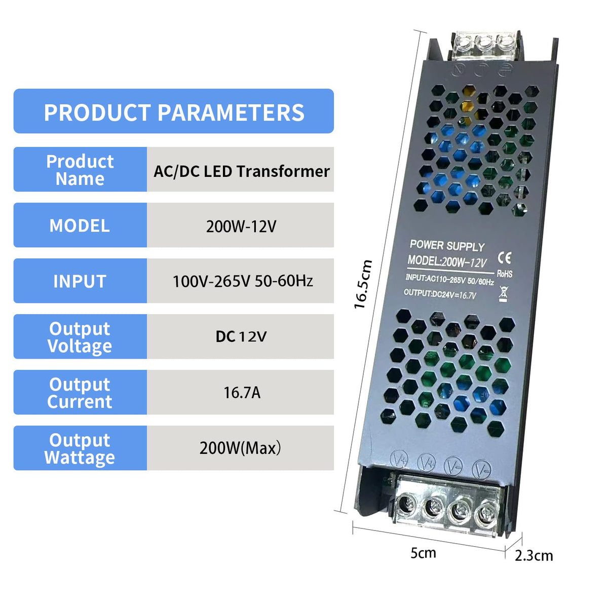 200W Ultra Slim 12v LED Driver Power Supply U955