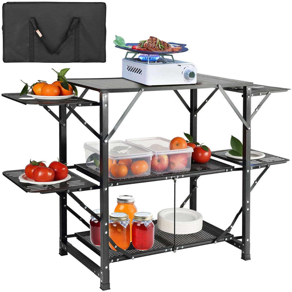 Aluminum Folding Camping Kitchen Table with 2 Shelves I989015