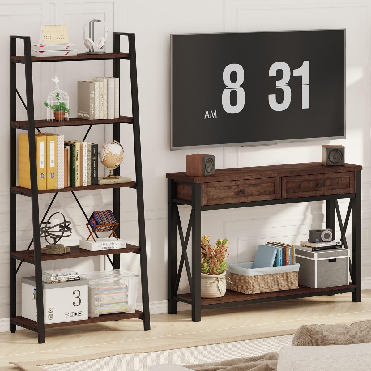 Rustic Oak 47 Inch Console Table with 2 Drawers E3777