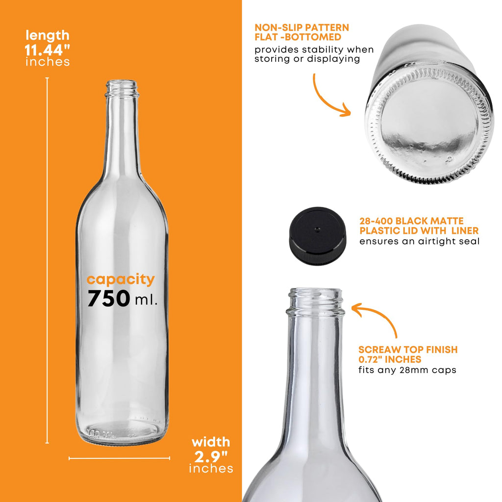 750ml Clear Glass Bottles with Lids, 48-Pack Z38105