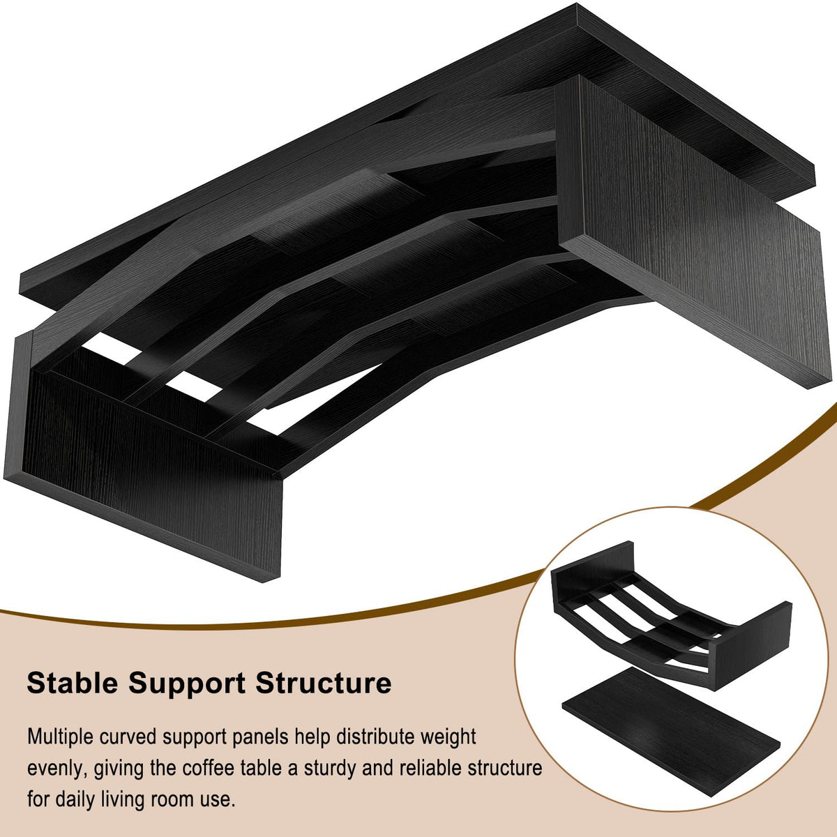 47 Inch Black Oak Wood Coffee Table S833