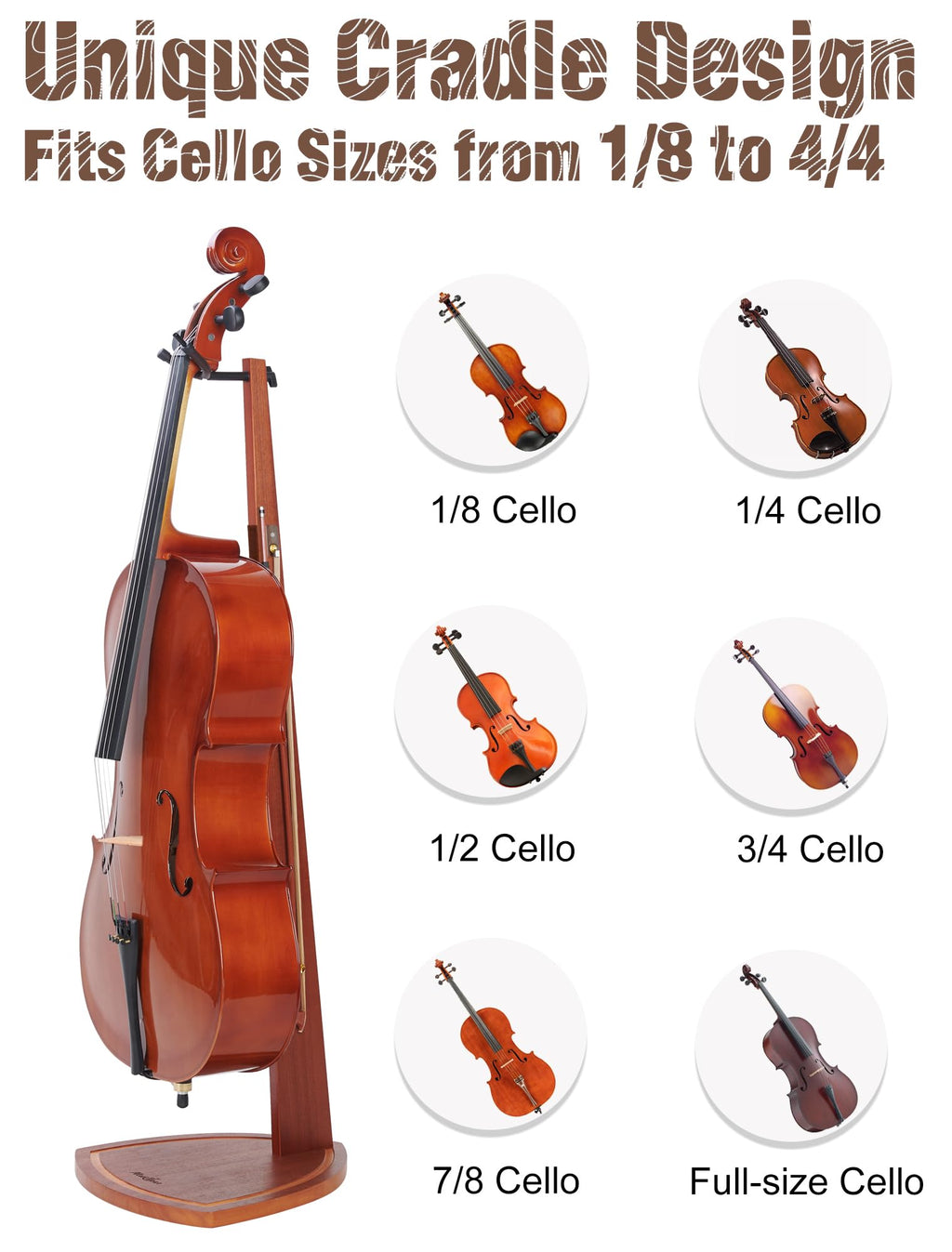 Mahogany Wood Cello Stand with Bow Holder A540547