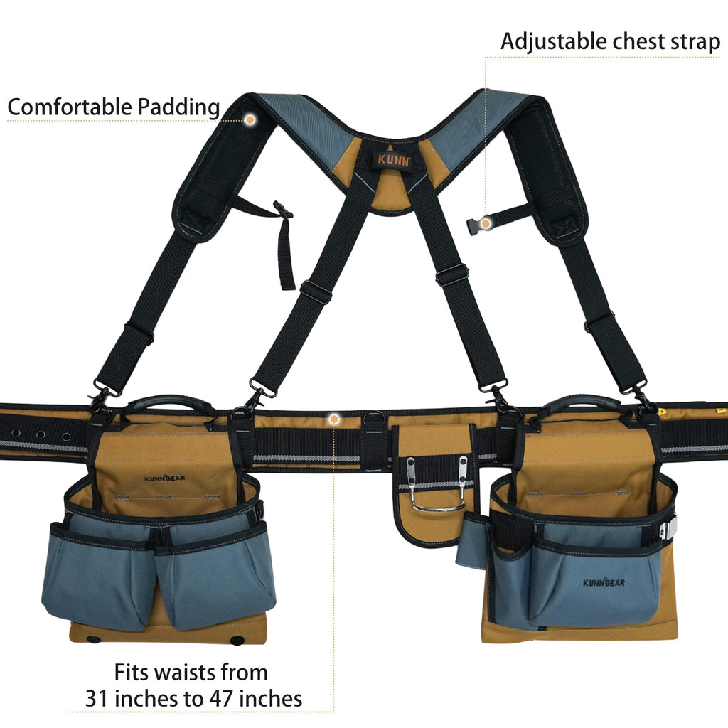 Khaki Carpenter Tool Belt with Suspenders B7141