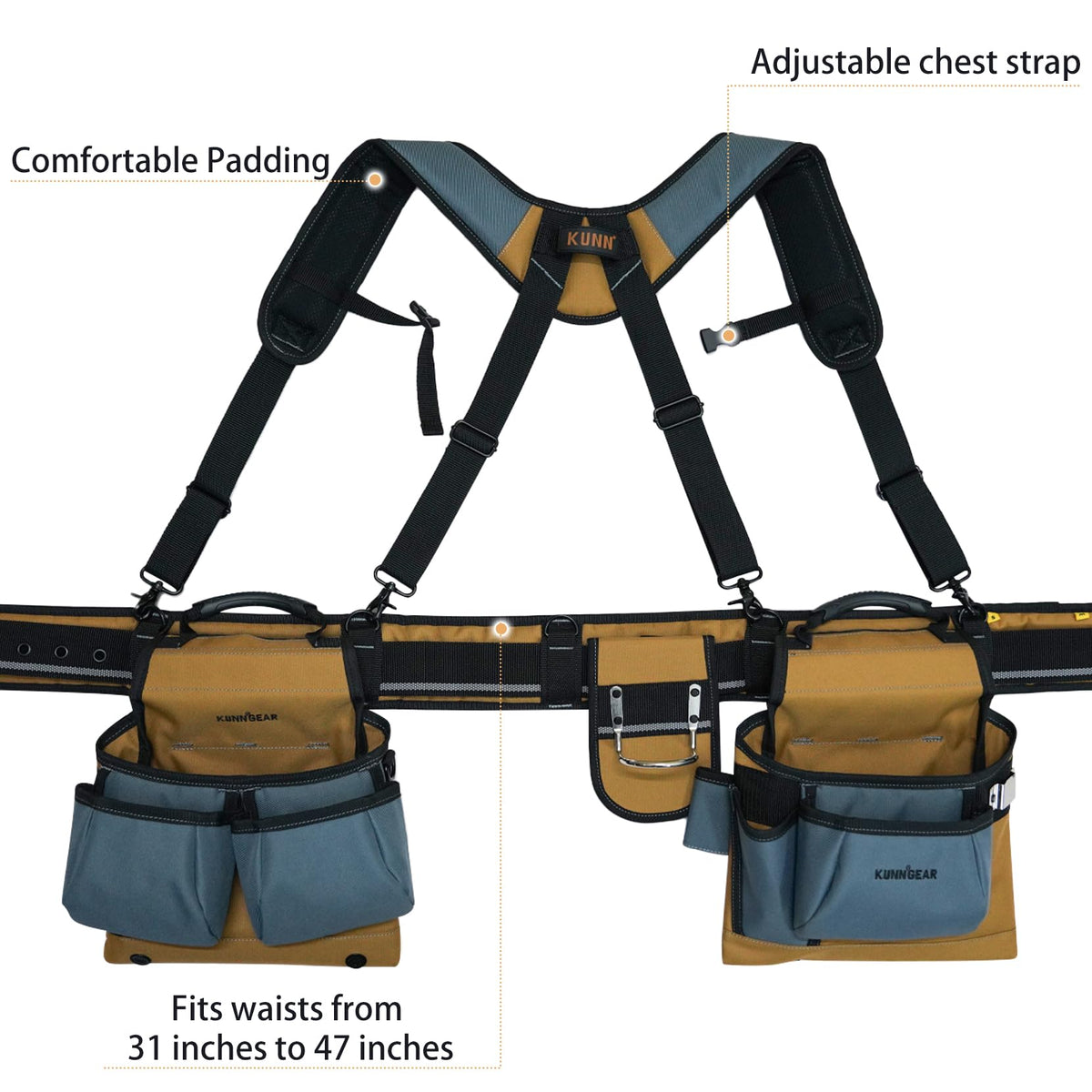 Khaki Carpenter Tool Belt with Suspenders B7141