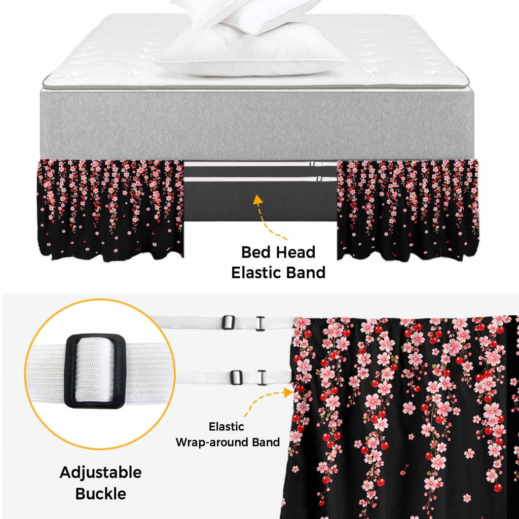 Pink Floral Ruffled Wrap Around Bed Skirt California King 18" Drop M9033