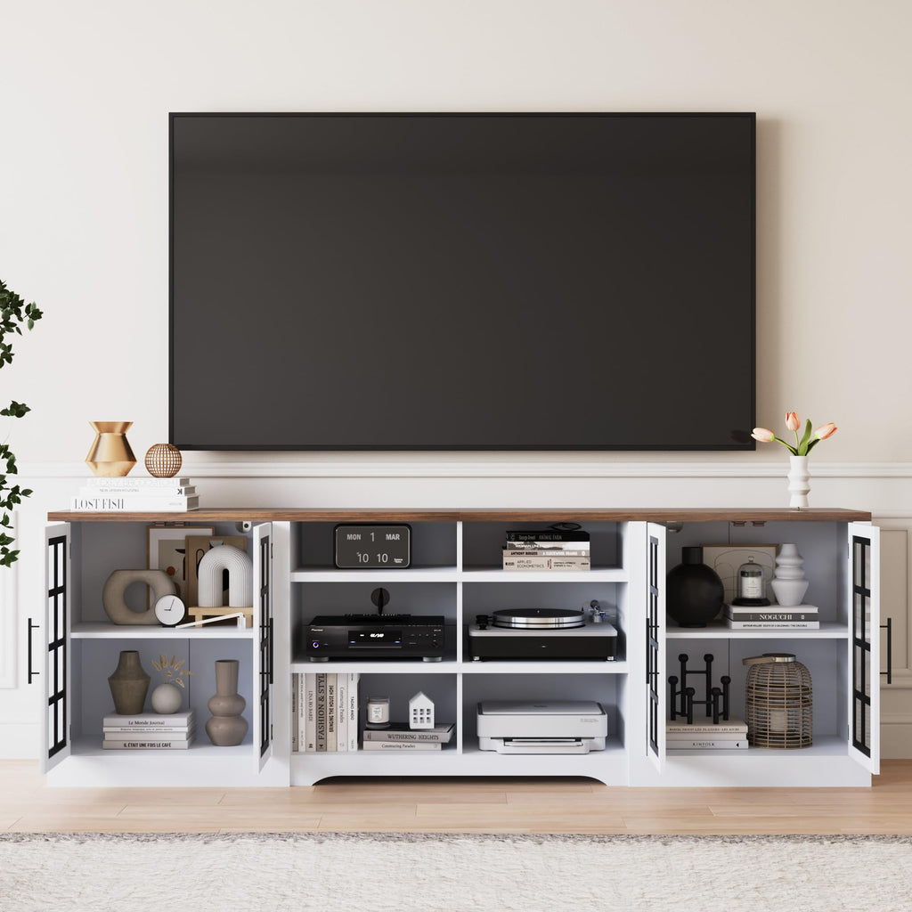 White Black TV Stand with 2 Cabinets and 3-Tier Shelves A714621