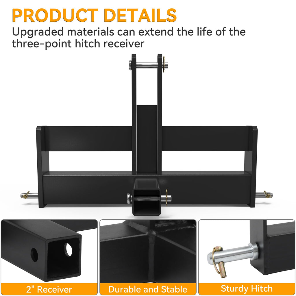 3 Point Hitch Receiver with Suitcase Weight Brackets Category 1 B603