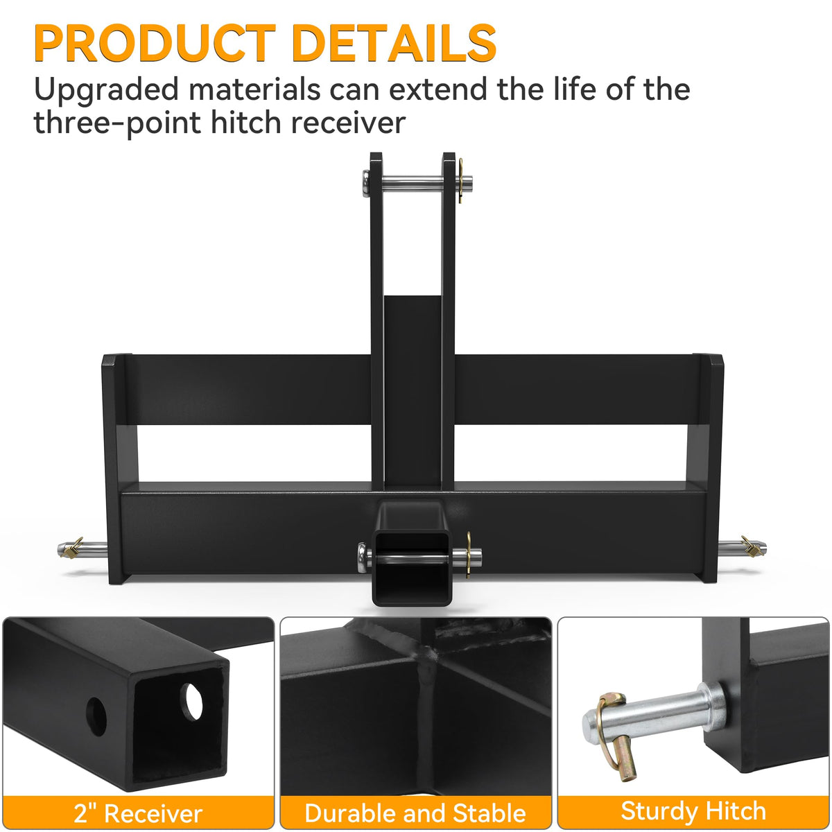 3 Point Hitch Receiver with Suitcase Weight Brackets Category 1 B603