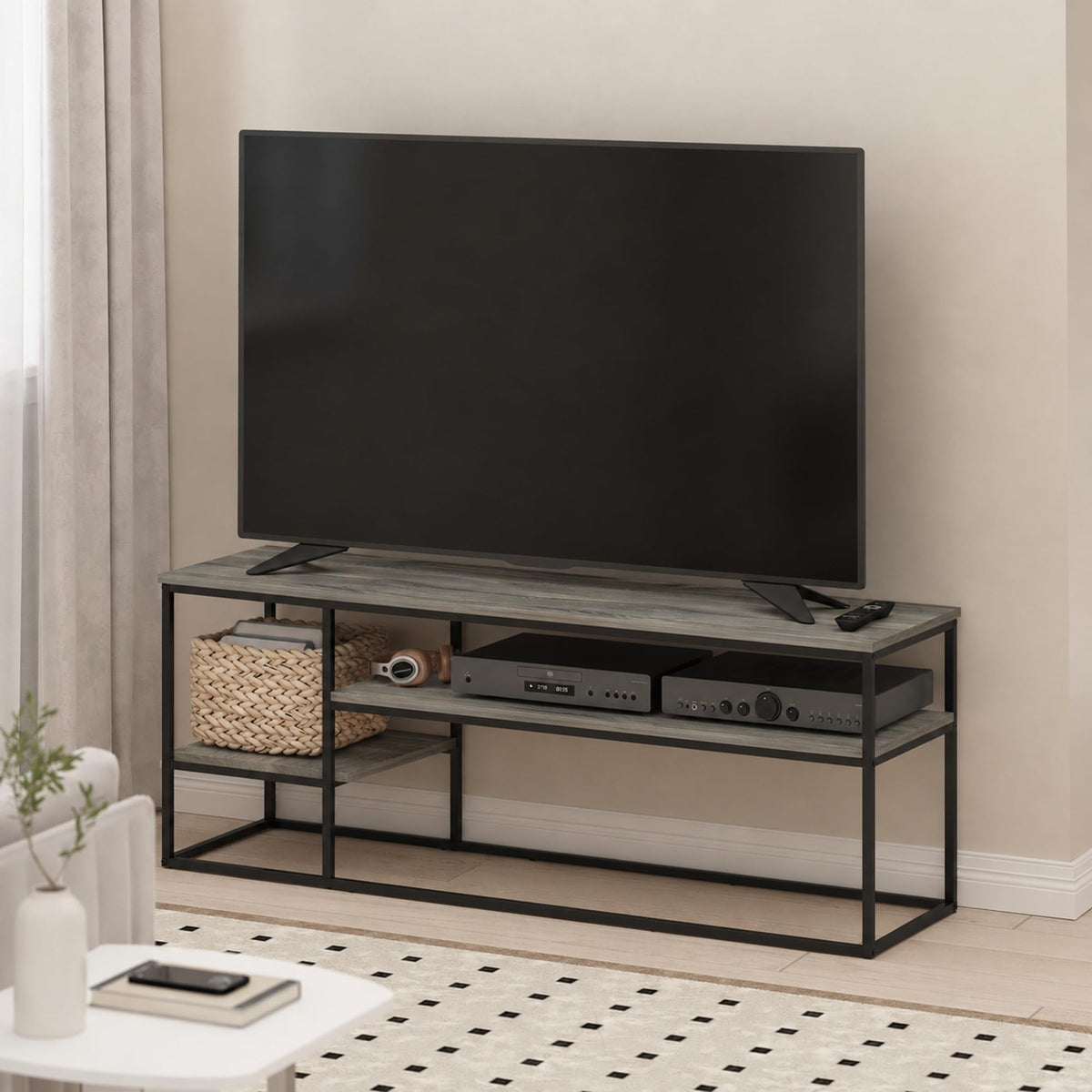 3-Tier Grey Oak TV Stand up to 65 Inch A645