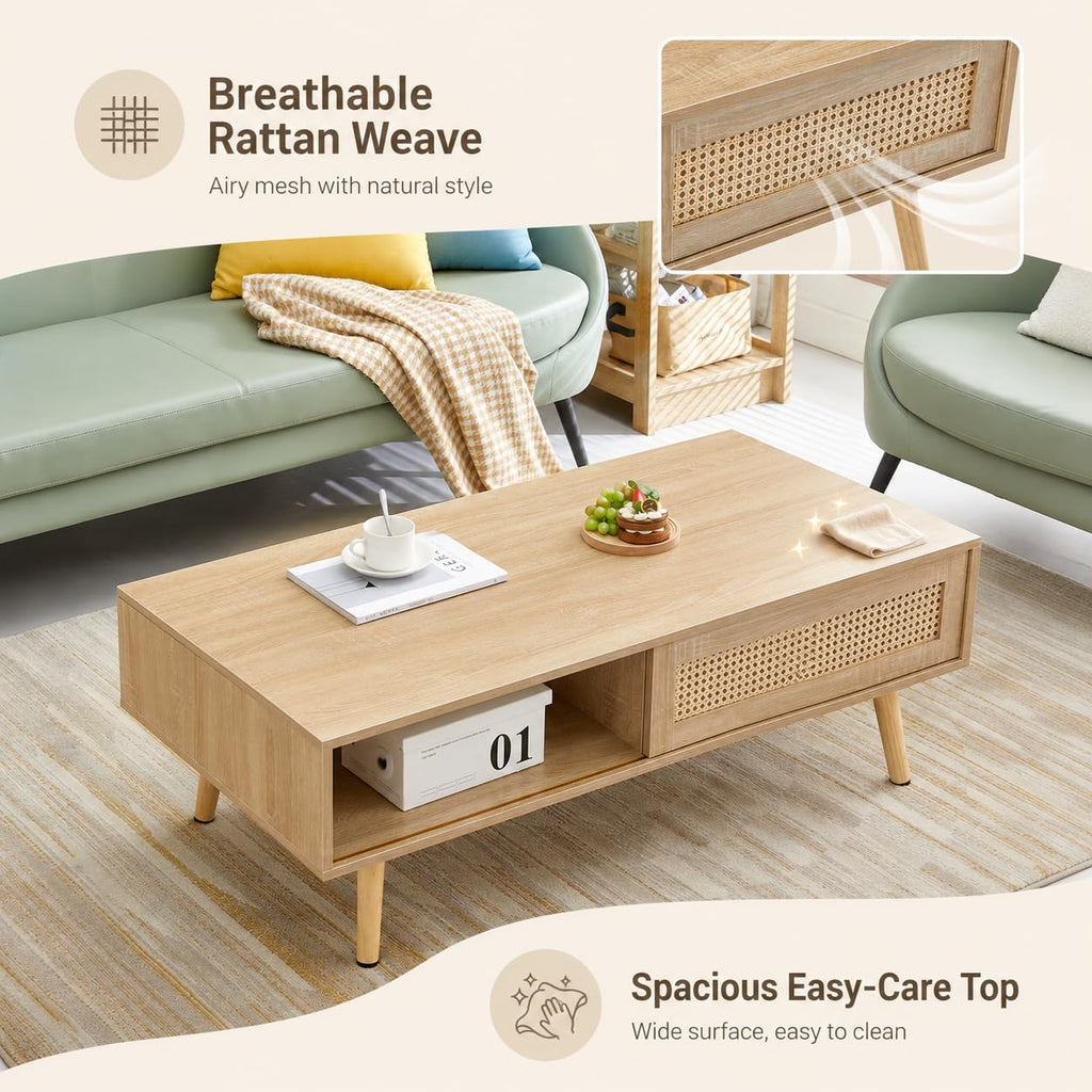 Rattan Coffee Table with Sliding Door Storage B4774