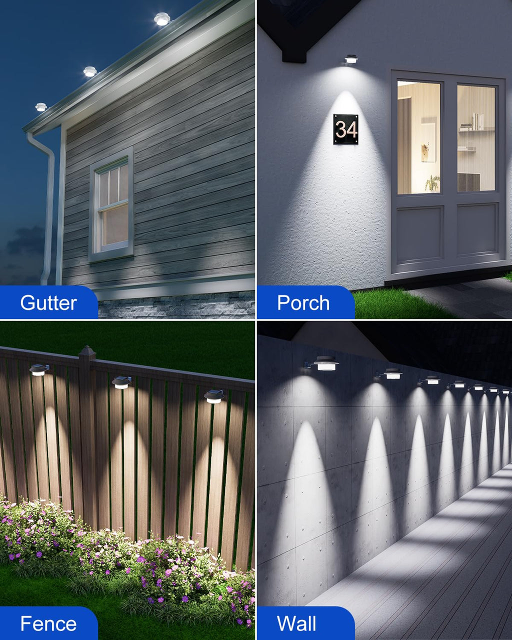 8 Pack Cool White Solar Powered Gutter Mounted Lights N7598