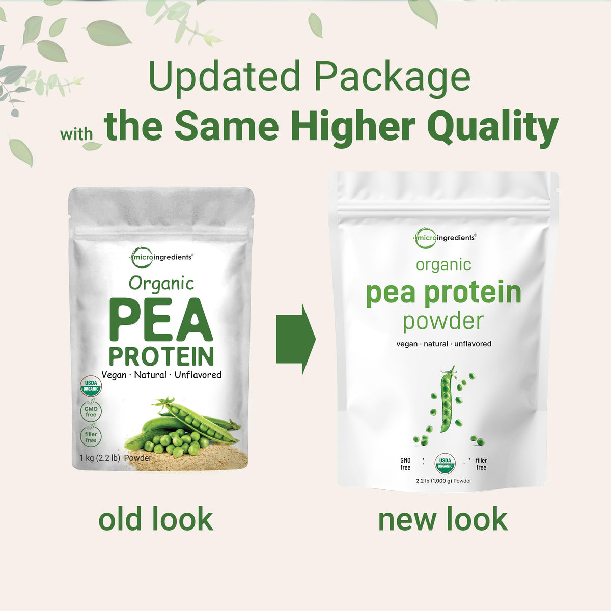 Organic Pea Protein Powder, 1KG (2.2 Pounds), Plant-Based Vegan S725
