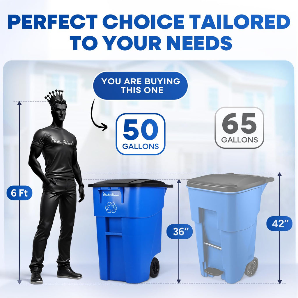 50 Gallon Blue Plastic Trash Can with Lid and Wheels U4832