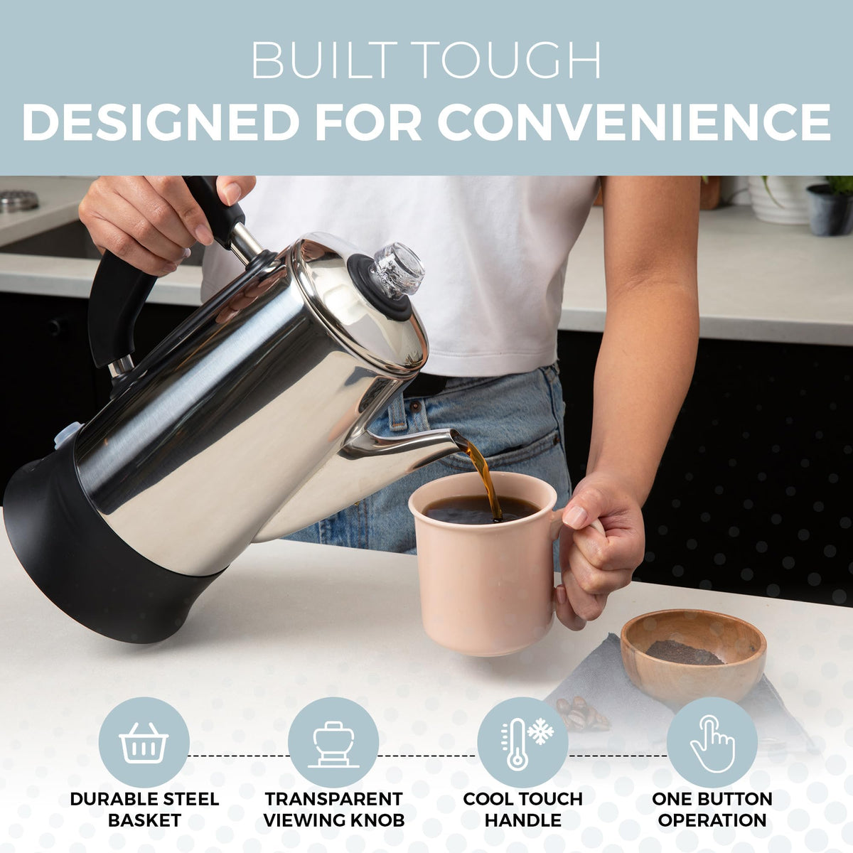 Electric 12 Cup Stainless Steel Coffee Percolator C568