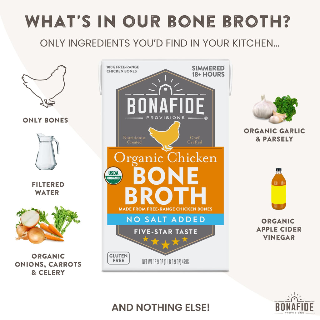 Organic Chicken Bone Broth No Salt Added 16.9oz 6 Pack N167