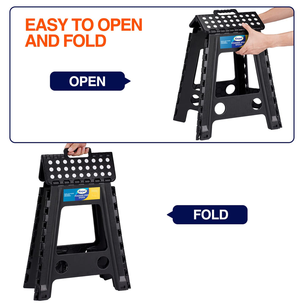 18" Non-Slip Folding Step Stool 300 lbs Black F4757