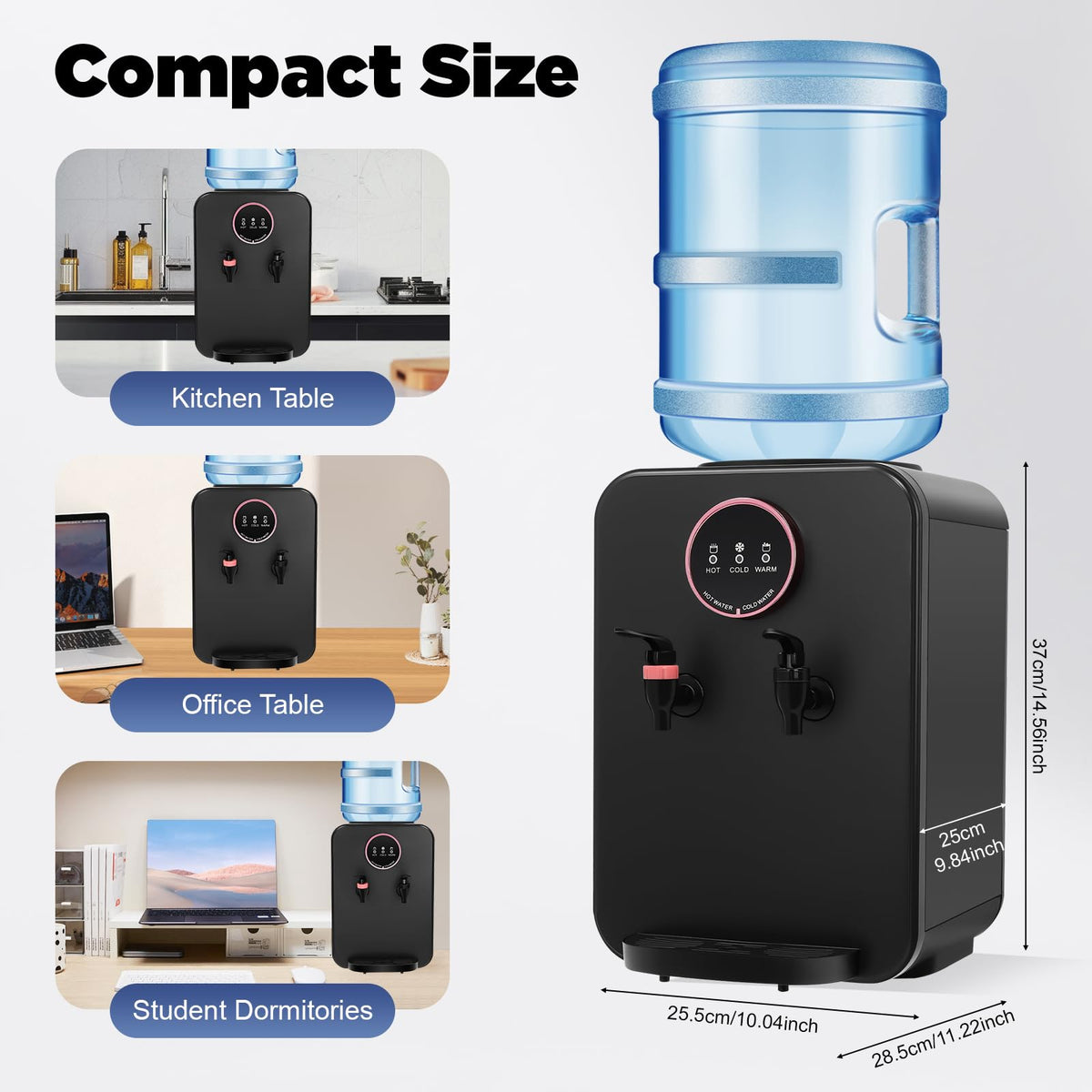 Top Loading Countertop Water Cooler Dispenser with Hot/Cold/Warm 3-Temp Settings, Black Q5205