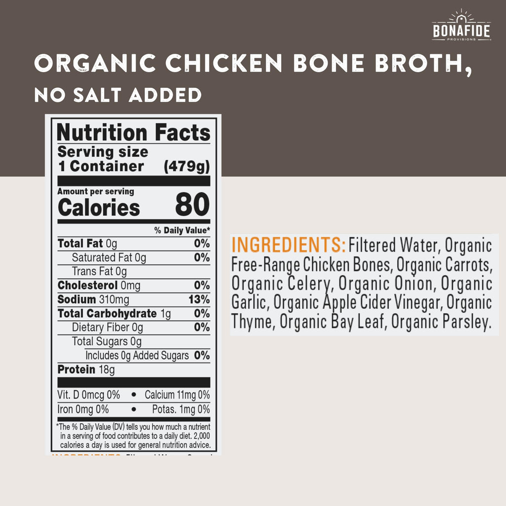 Organic Chicken Bone Broth No Salt Added 16.9oz 6 Pack N167