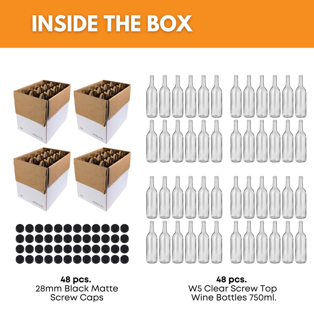 750ml Clear Glass Bottles with Lids, 48-Pack Z38105