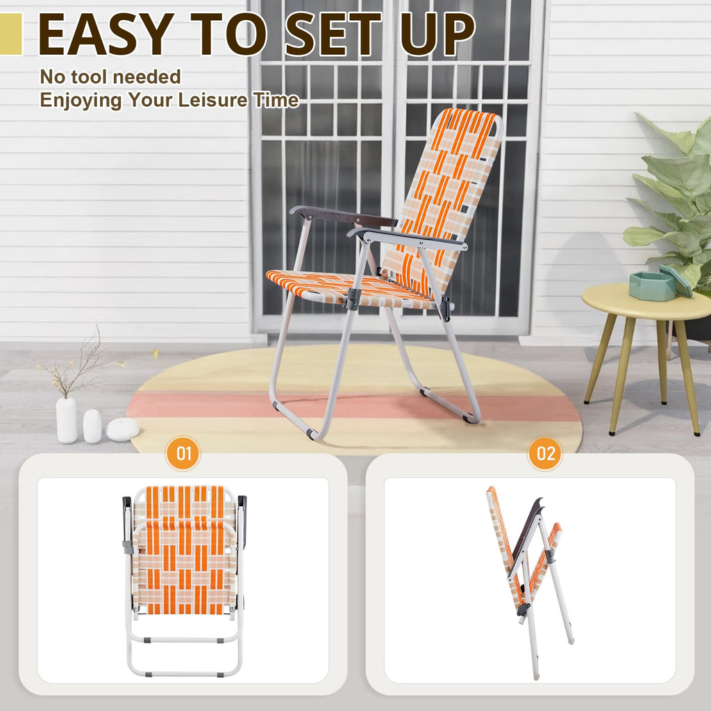 Folding Webbed Patio Chair Set of 2 Orange & White U5919