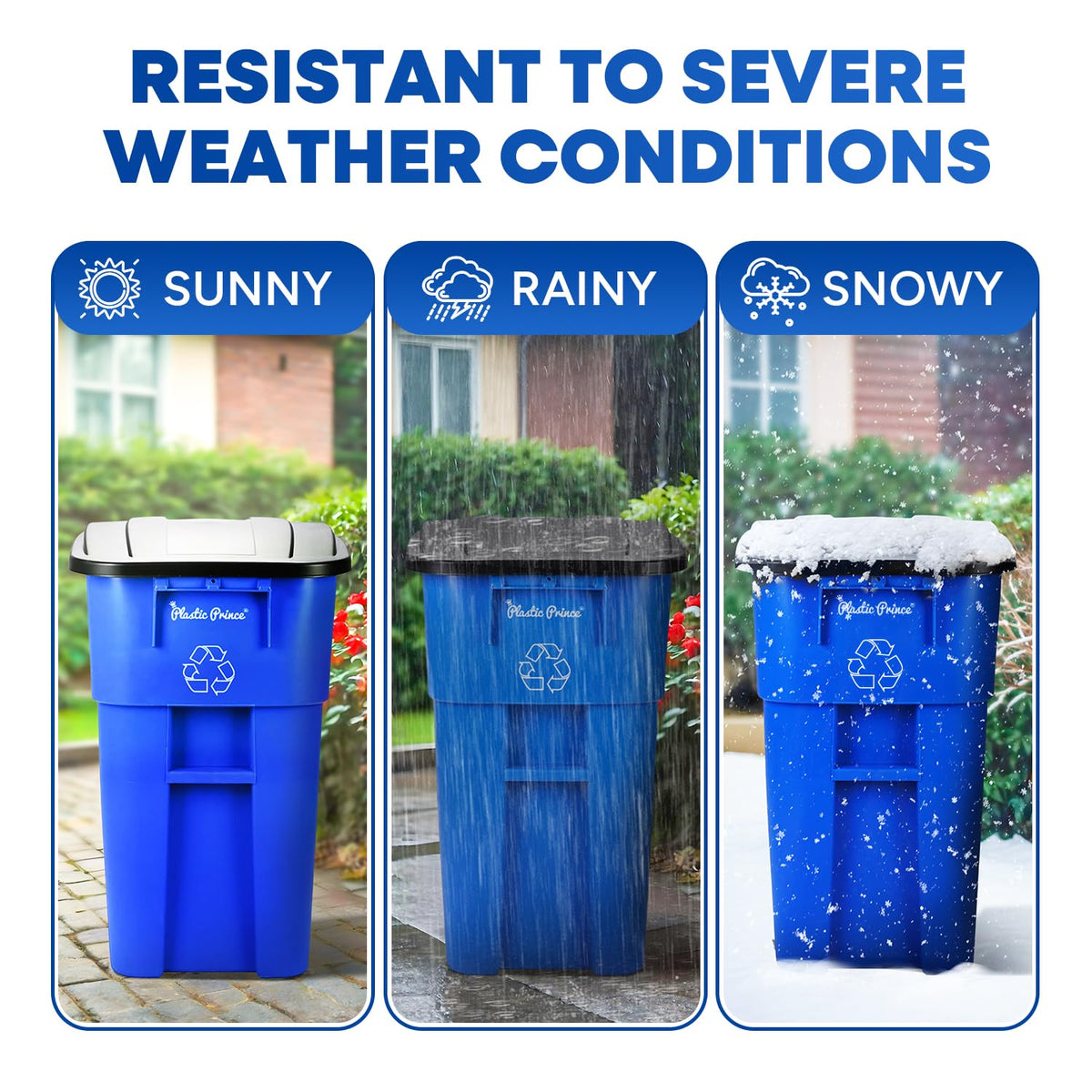 50 Gallon Blue Plastic Trash Can with Lid and Wheels U4832