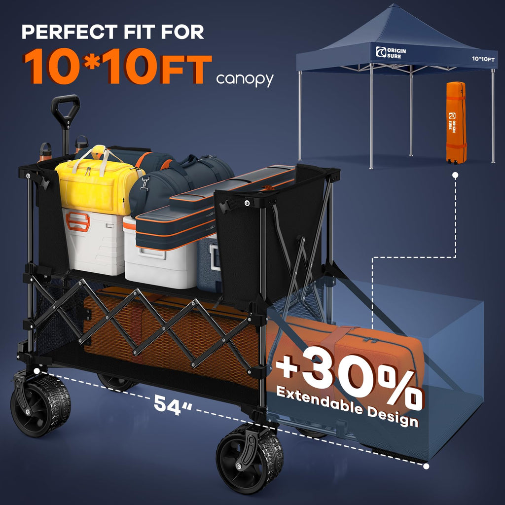 Foldable Double Decker Wagon, 560lbs, Black Z1646