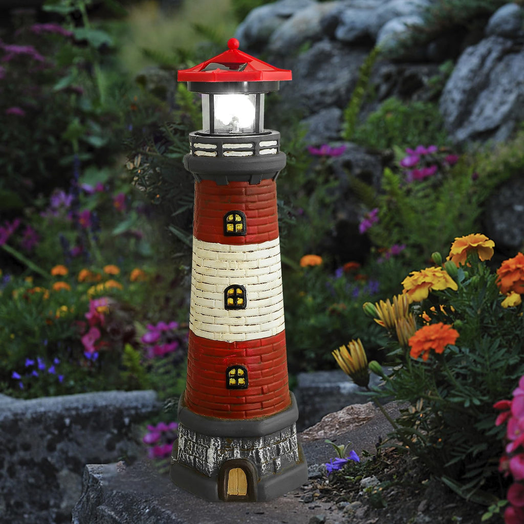 Solar Lighthouse Statue with LED Light 14.76 Inch Red P852