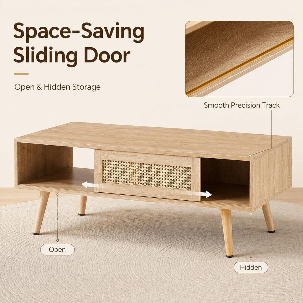 Rattan Coffee Table with Sliding Door Storage B4774