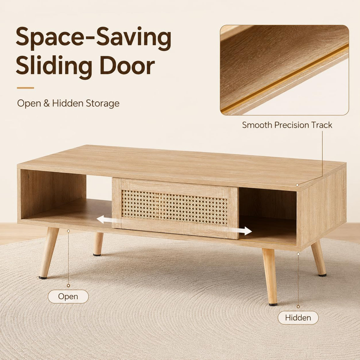 Rattan Coffee Table with Sliding Door Storage B4774