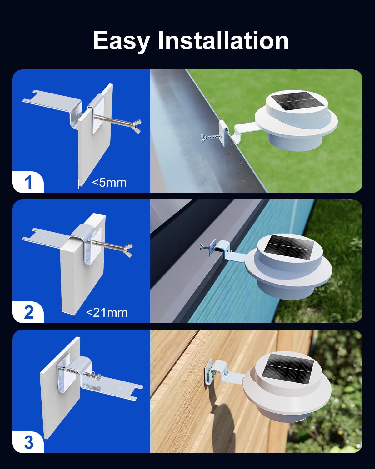 8 Pack Cool White Solar Powered Gutter Mounted Lights N7598