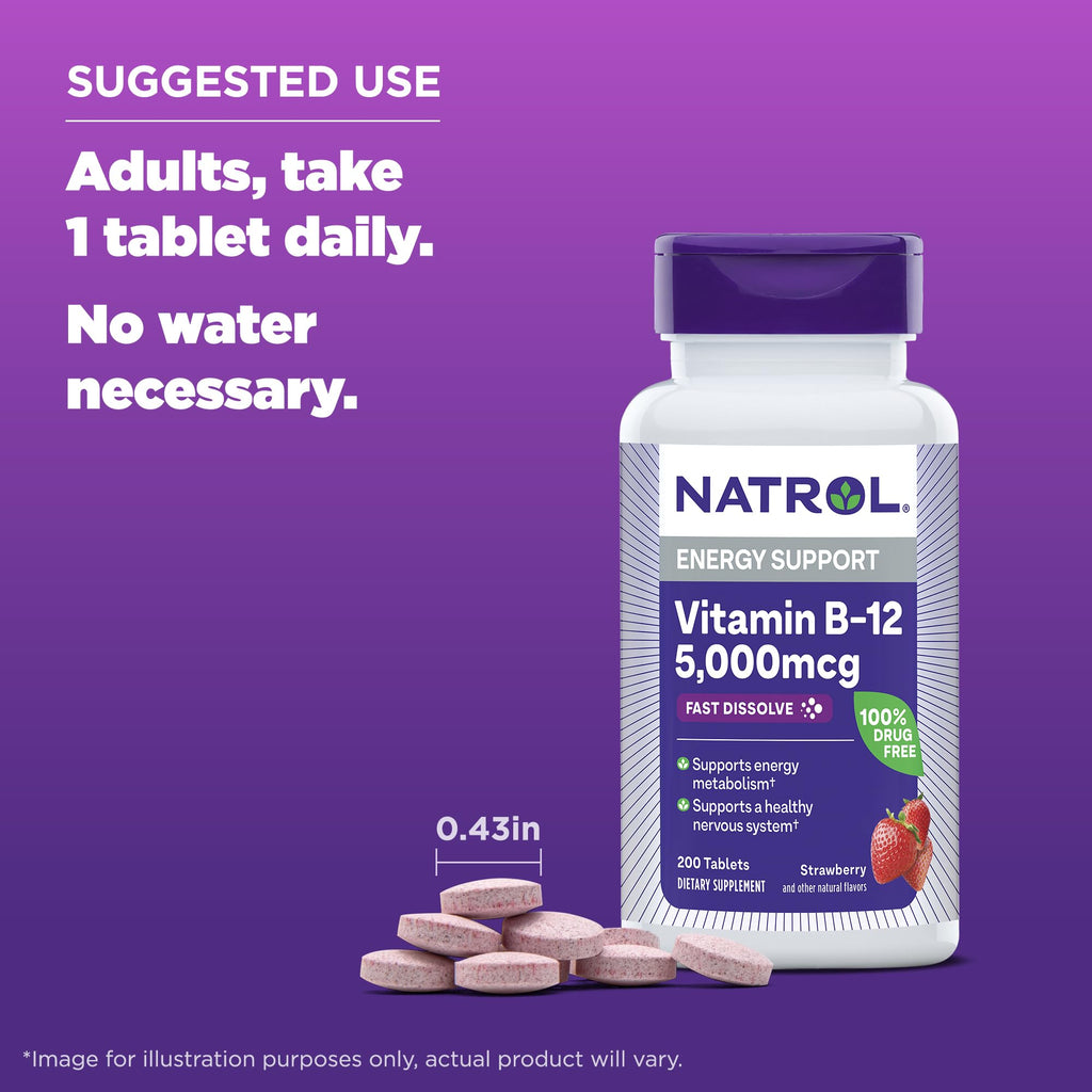 B12 5000 mcg Fast Dissolve 200 Tablets E65496