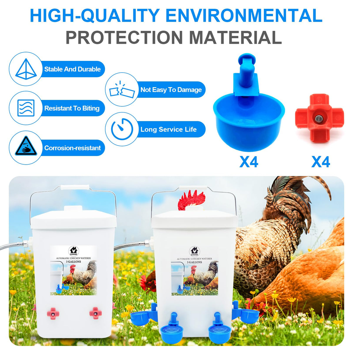 3 Gallons Automatic Poultry Waterer with Hose Attachment C553