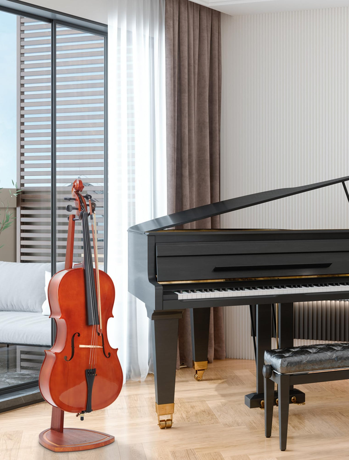Mahogany Wood Cello Stand with Bow Holder A540547