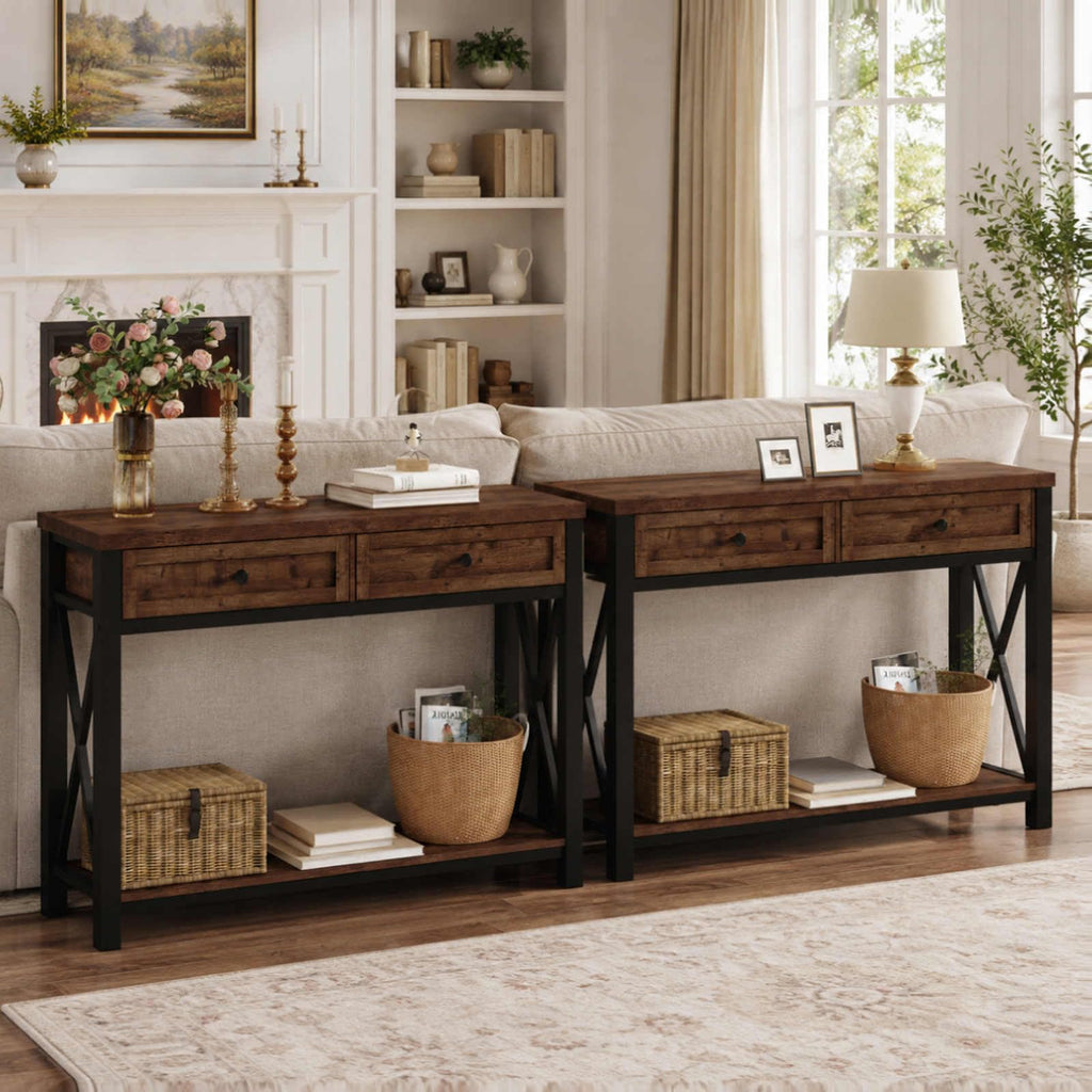 Rustic Oak 47 Inch Console Table with 2 Drawers E3777