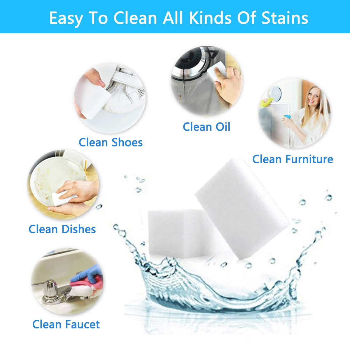100 Pack Melamine Foam Sponge Eraser White Y77148