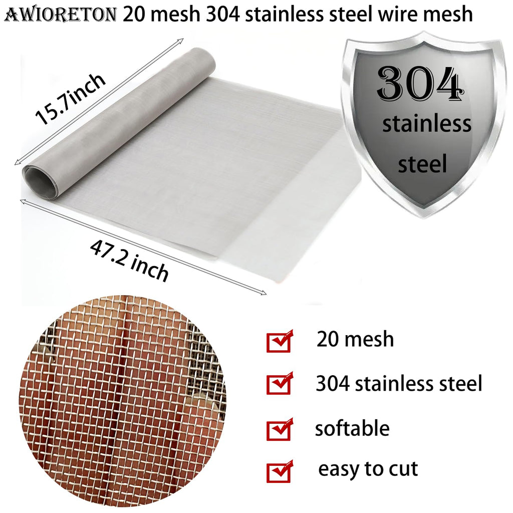 Stainless Steel Wire Mesh Screen 15.7 X 47 in 20 Mesh I61056