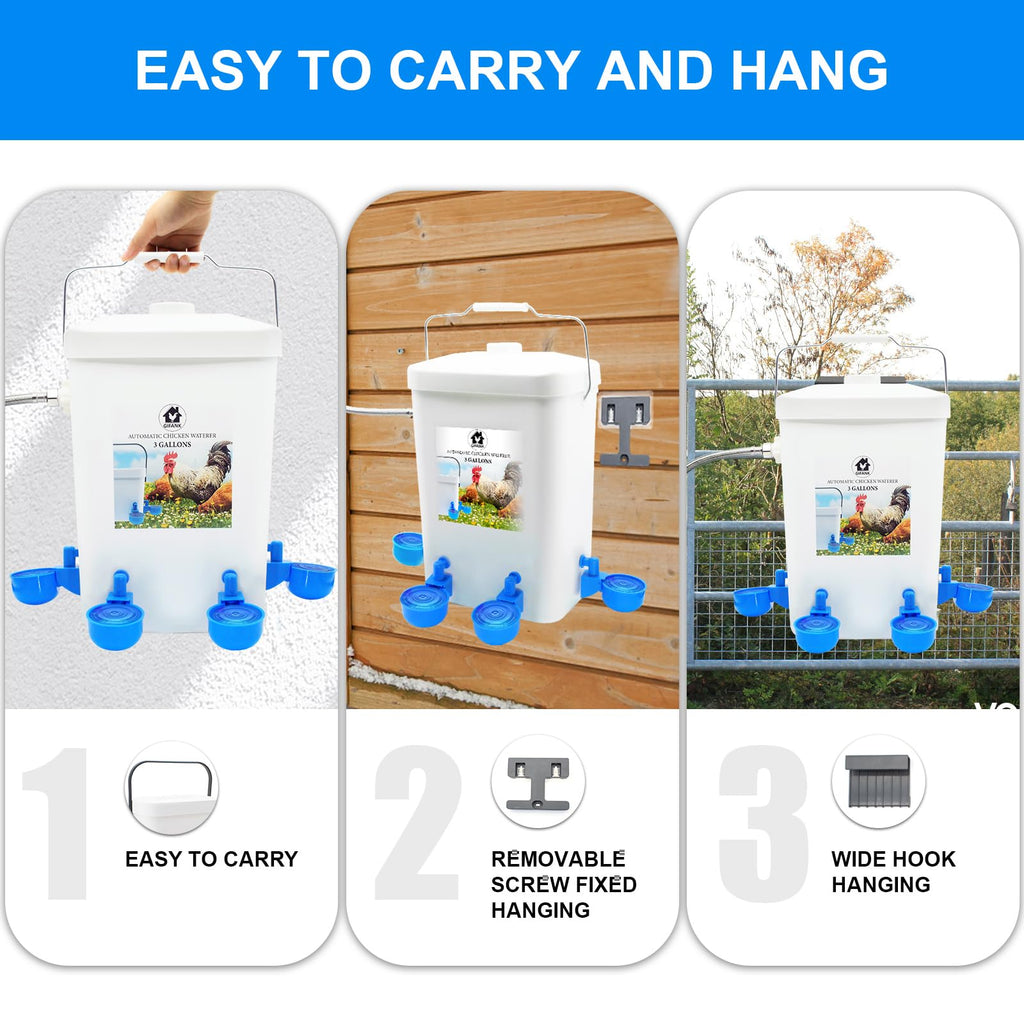 3 Gallons Automatic Poultry Waterer with Hose Attachment C553