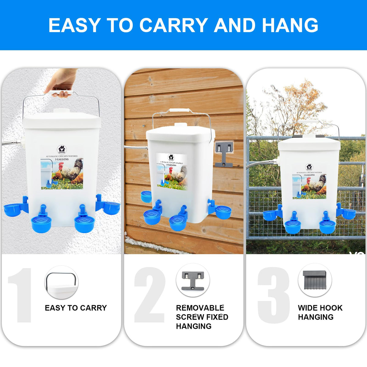 3 Gallons Automatic Poultry Waterer with Hose Attachment C553