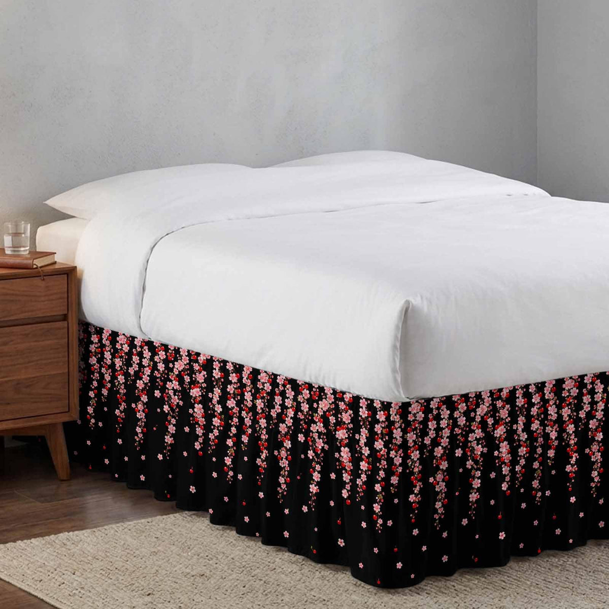 Pink Floral Ruffled Wrap Around Bed Skirt California King 18" Drop M9033