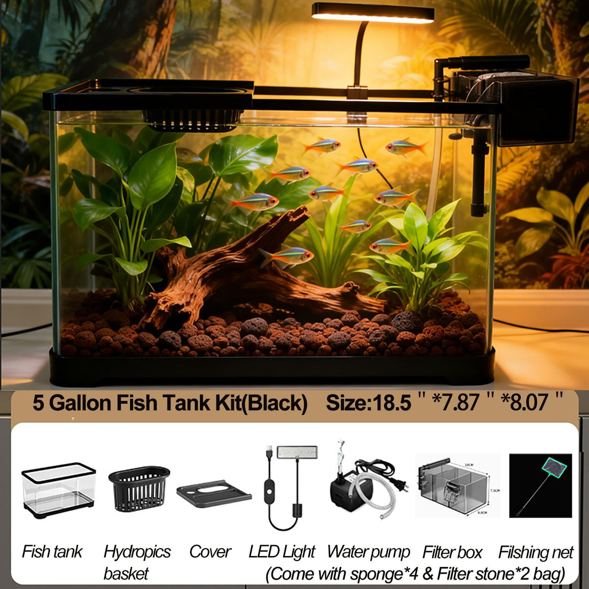 5 Gallon Plastic Fish Tank with Filter and Lid V937915